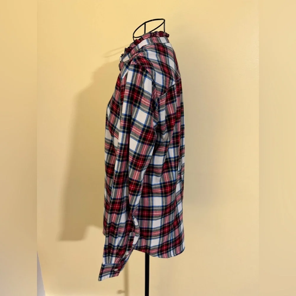 J. Crew Long Sleeve Button Down Ruffled Collar Plaid Shirt Size Small